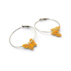 Silver Hoop Earrings with Orange Butterfly Charms